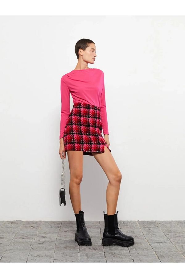 LC Waikiki Lcw Vision Pink Plaid Women s Tweed Skirt Trendyol