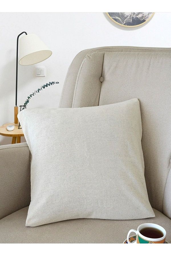 İDİL-Plain Beige Raw Linen Throw Pillow Cover - Suitable for Punch Processing 1