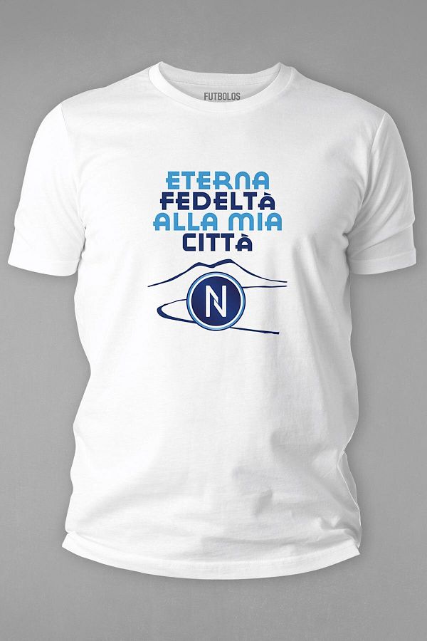 Futbolos-Tricou alb de fotbal pentru bărbați - imprimat Napoli, decolteu 1