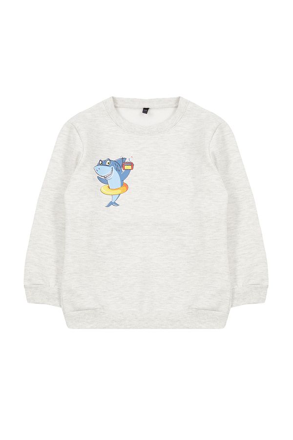 TRENDYOLKIDS-Βαμβακερό φούτερ με στάμπα σε γκρι λαιμόκοψη για αγόρια - TKDAW25SW00014 1
