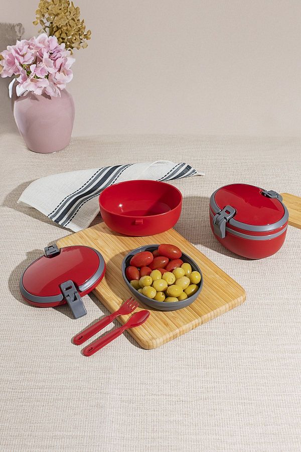 Porsima-L-00691 Joy 2-Layer Lunch Box with Spoon and Fork Storage Box Red 1