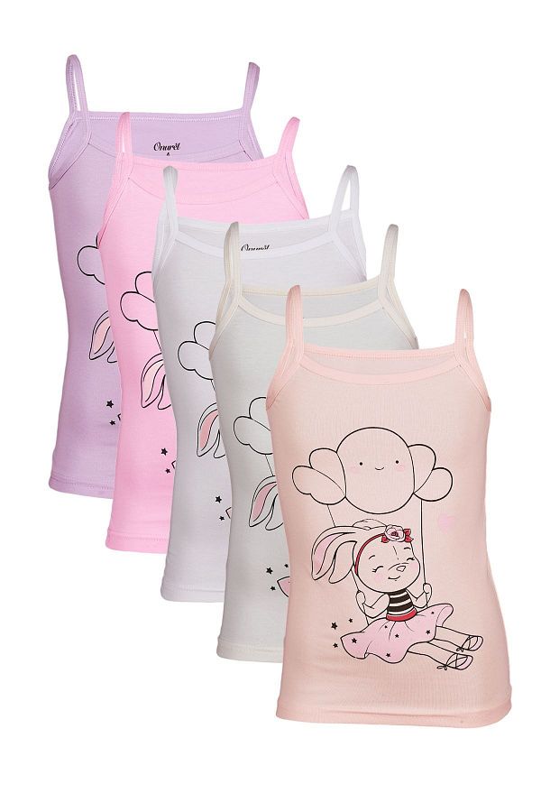 Onurel-5-Pack Printed Girl's Colorful Undershirt with String Straps 1