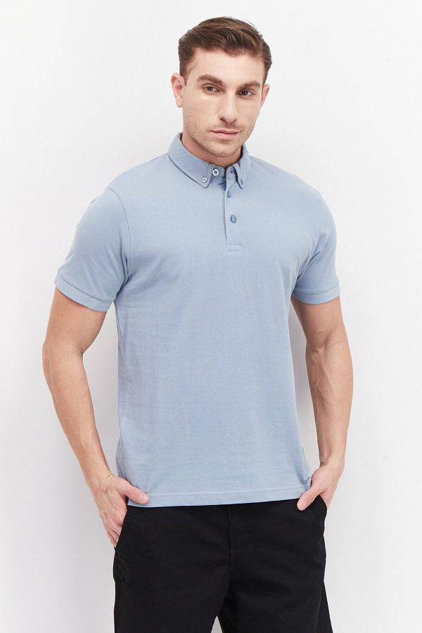 Duck and Cover Men Regular Fit Short Sleeve Embroidered Logo Polo Shirt Light Blue Trendyol