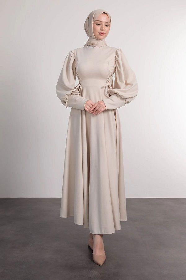 ZUB BUT K Boydandan Lace up Hijab Dress Two Side Waist Trendyol