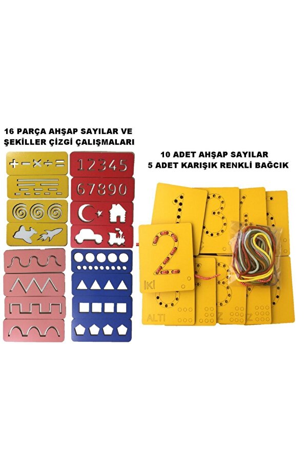 Trendy Toys Eğitici Ahşap Çizgi Çalışmaları Ve Sayılar Ip Geçirme Montessori El Kası Geliştirme