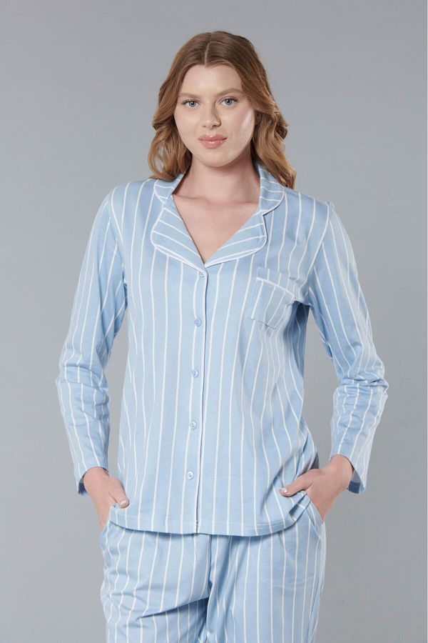 Dorelux-Melodi 9137 - Set de pijamale cu nasturi din bumbac cu dungi pentru femei 1