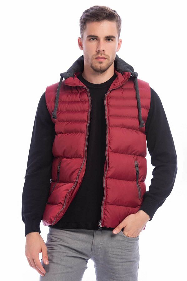 DYNAMO-Men's Burgundy Detachable Hooded Puffer Vest 1
