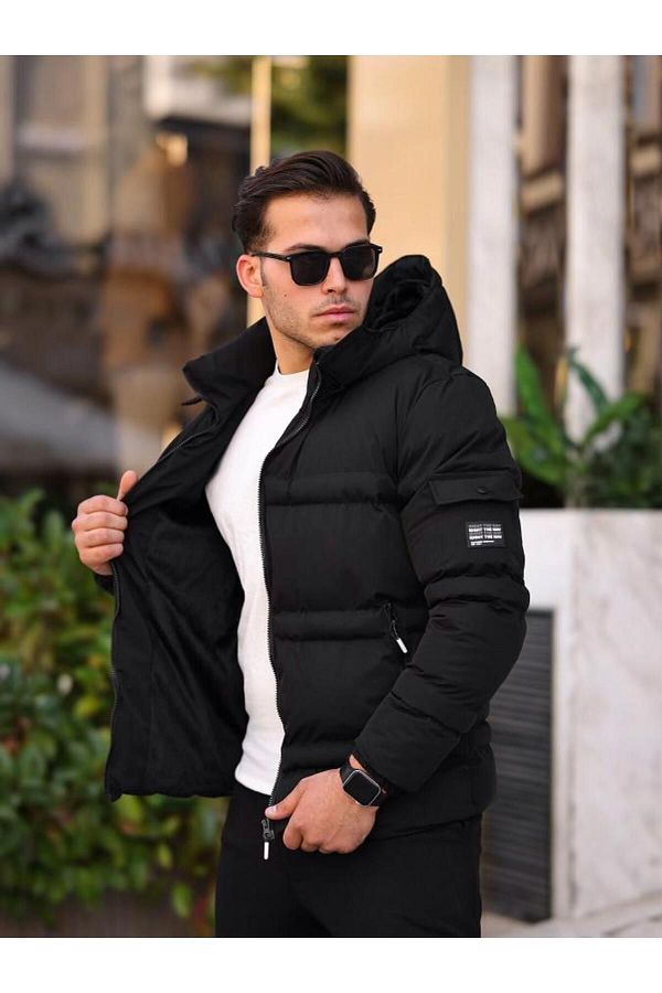 Mens puffer jacket with detachable hood sales