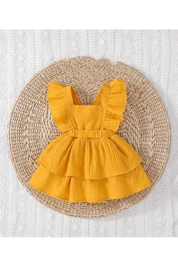 bebekpare Kız Bebek Kat Kat Fırfırlı Elbise Müslin %100 Pamuk