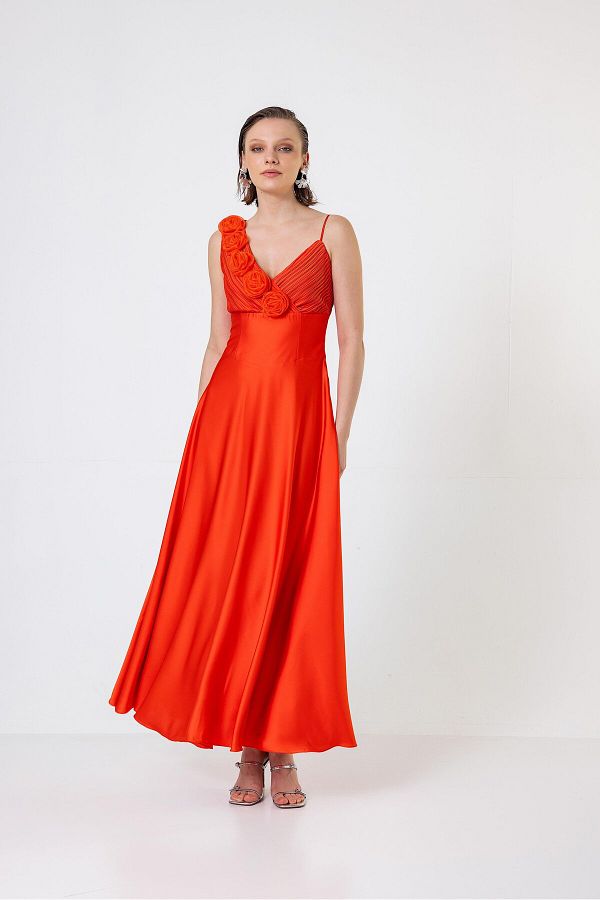 Long coral evening gown hot sale