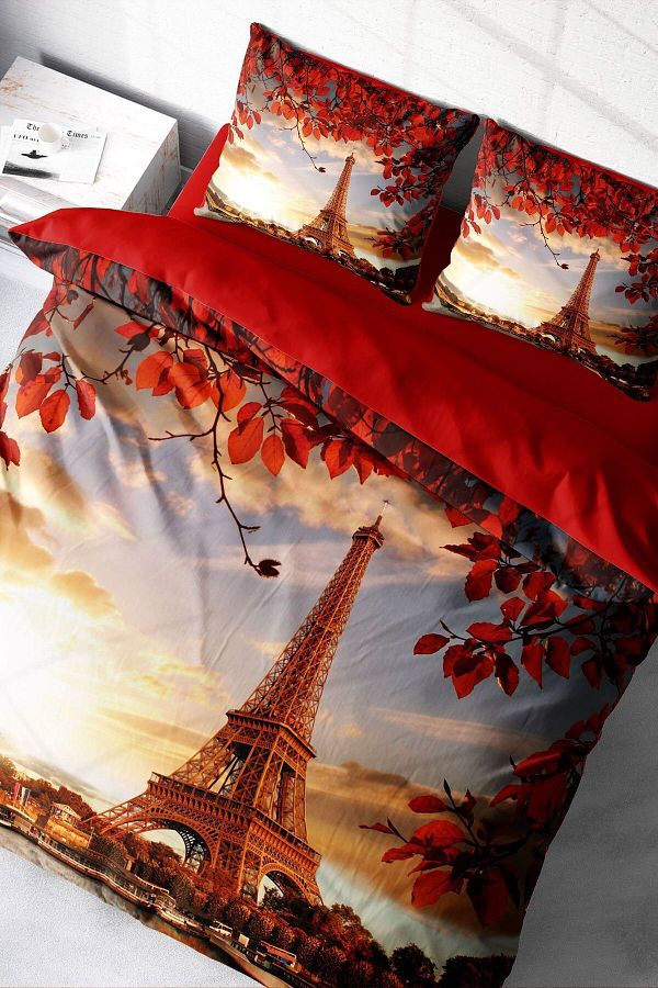 PerlaSera-3D Custom Design - Double Cotton Satin Duvet Cover Set, Eiffel 1