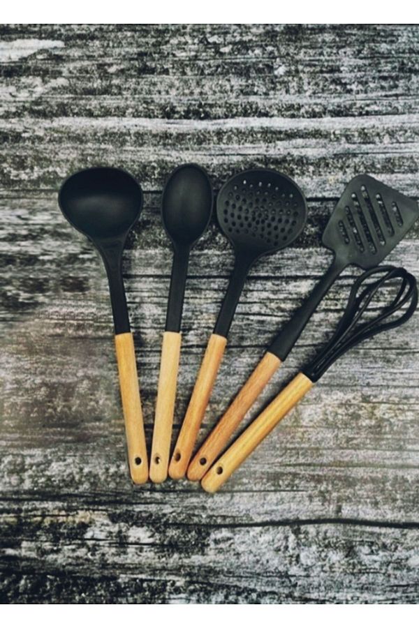 ENES-Non-scratch Wooden Handle Set Spoon, ladle, spatula, whisk, colander, non-scratch Heat Resistant 1