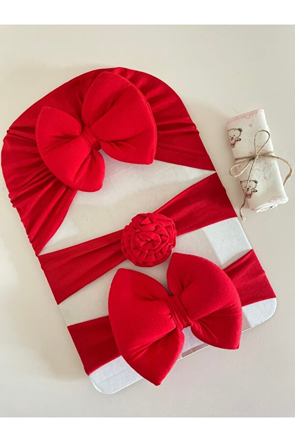 MASALBABY Kız Bebek Fiyonklu Bone Bandana /kız Bebek Saç Bandı/kız Bebek Hediyelik /3 Lü Set Yılbaşı Aksesuar