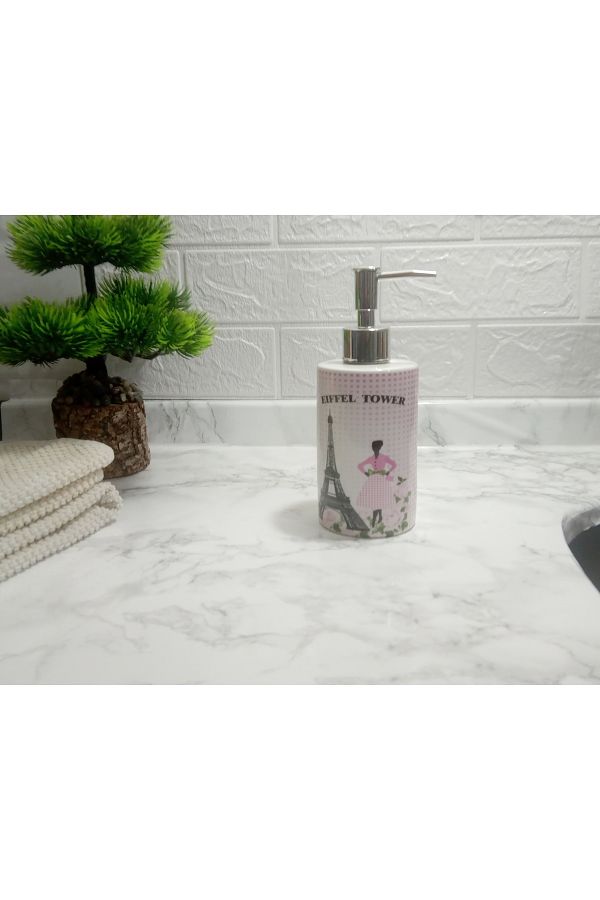 Bosphorus-Ceramic Liquid Soap Dispenser Eiffel Tower Model 7x7x18cm 320ml 1