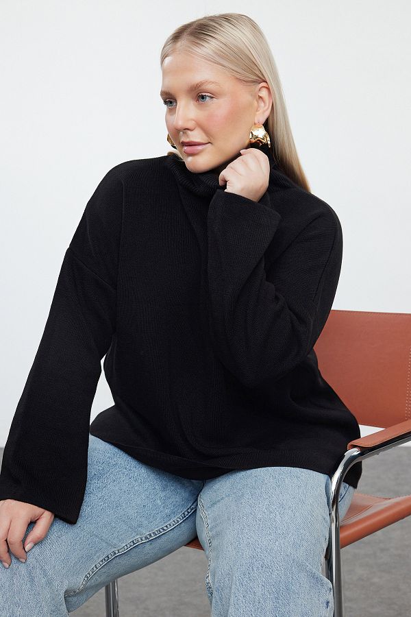 Trendyol Curve-Schwarzer Rollkragen-Strickpullover - Weite Passform TBBAW25AN00019 1