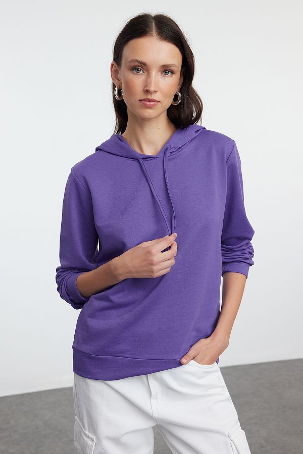 Trendyol Collection-Hanorac tricotat subțire violet cu glugă - TWOAW20SW0059 1