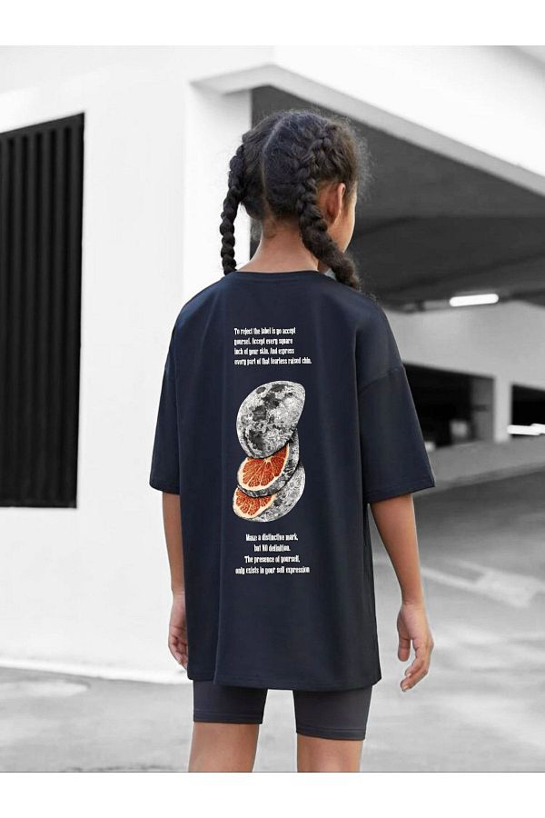 VASK-Unisex Kids Oversize Cotton Crew Neck T-Shirt - Slice Detailed 1