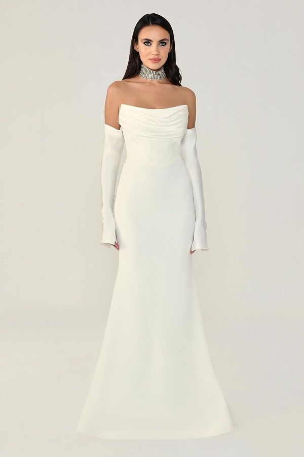ALFABETA-Fish Cut Strapless Long Dress 1