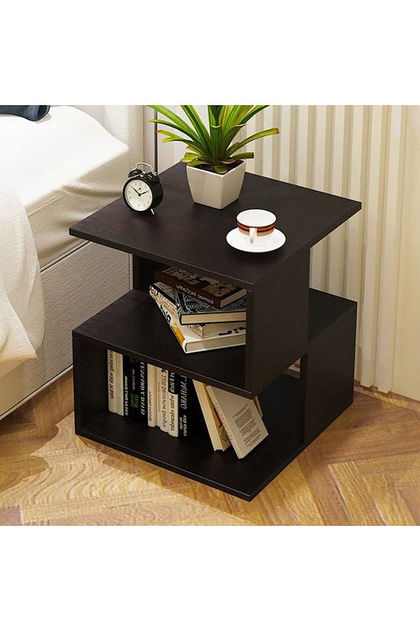 Modern home-Stylish Black Asymmetrical Side Table with Storage 1
