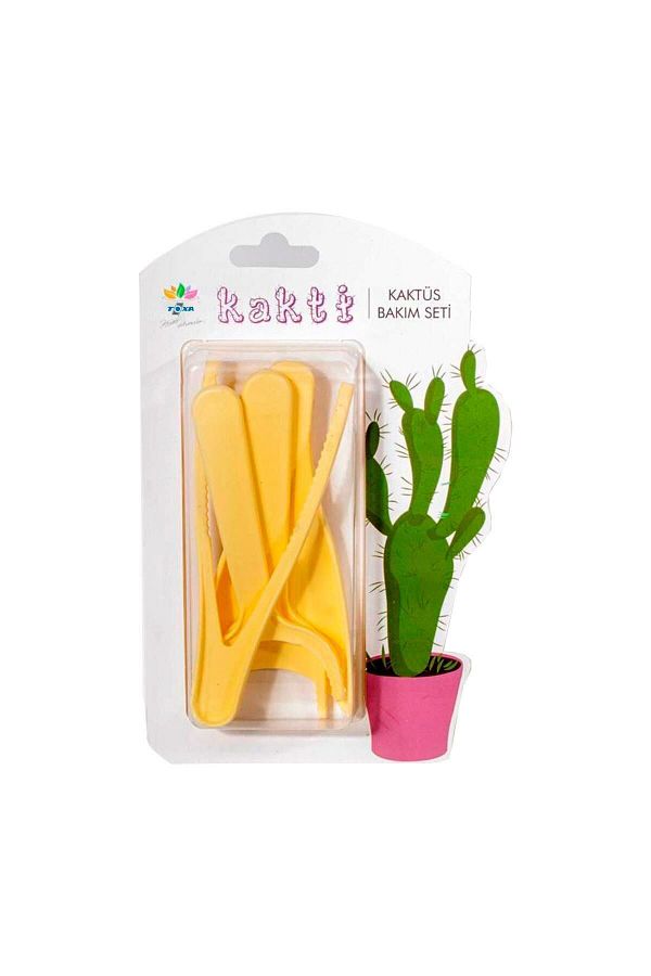 ToXA-Kakti Yellow Plastic Cactus Planting Set - 4 Pieces, Large and Small Fork, Shovel Tongs, Kkb-P 1