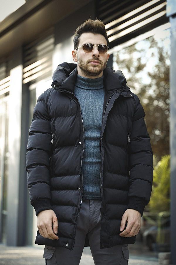 Oksit Lacopo Slim Fit Zipper Detailed Hooded Men s Long Puffer Jacket Coat Trendyol