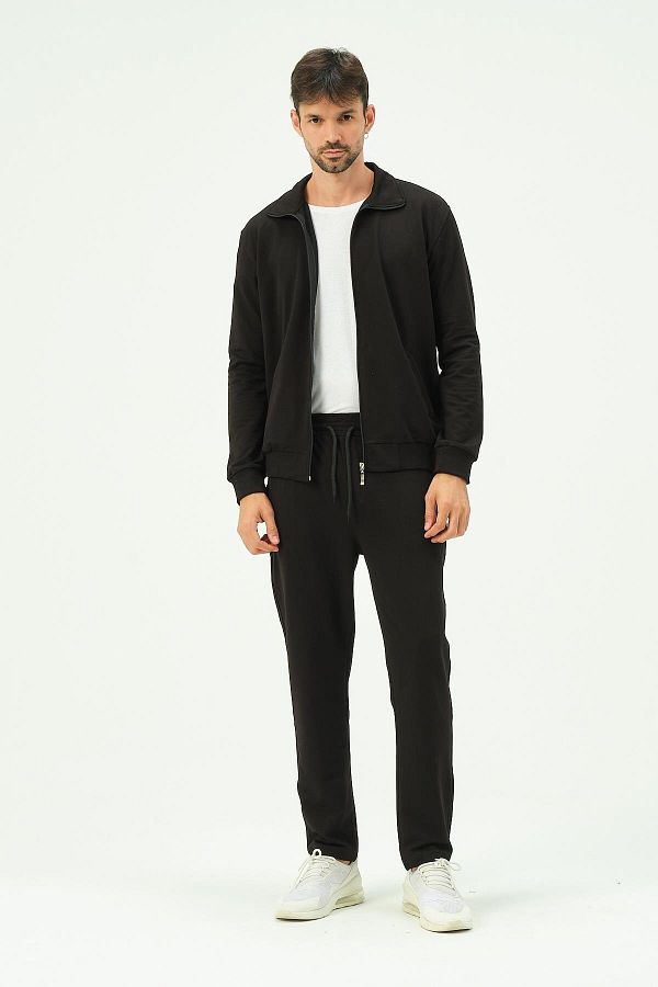 C City Men s Collared Front Zippered Straight Leg Tracksuit 8701 Black Trendyol