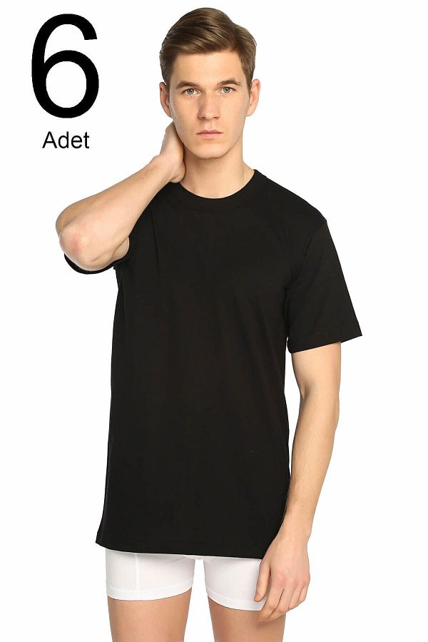 Tutku-Tricou negru pentru bărbați, pachet de 6, cu decolteu, ELF568T0105CCM6 1
