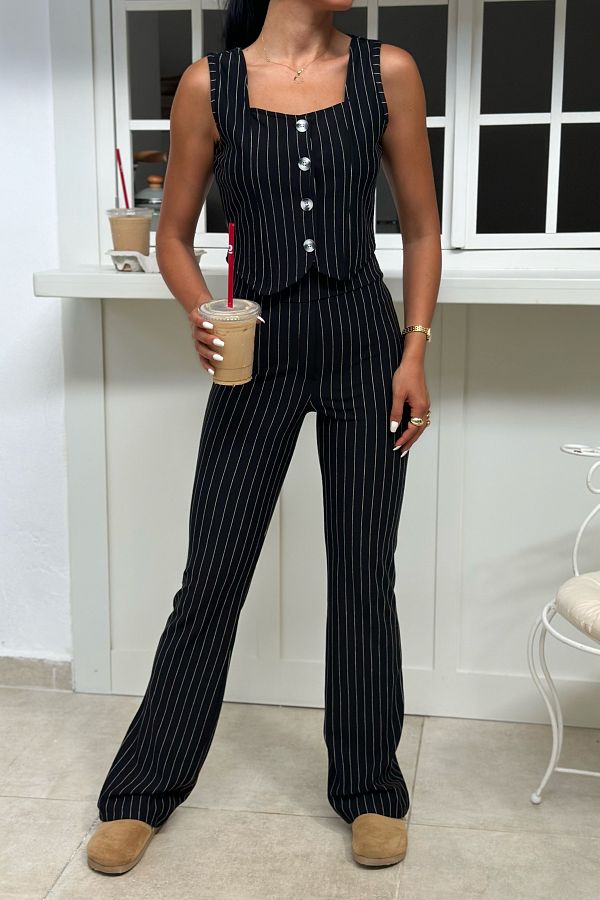 Edit by Trendyol-Flexible Knitted Black Bottom-Top Set - Regular Fit, Buttoned - TEDAW25AU00002 1