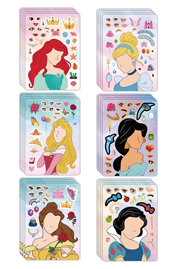 Copyrite Eğitici Çocuk Bulmacaları 6'lı Prenses Çıkartmaları Eğlenceli Birleştirme Oyunu