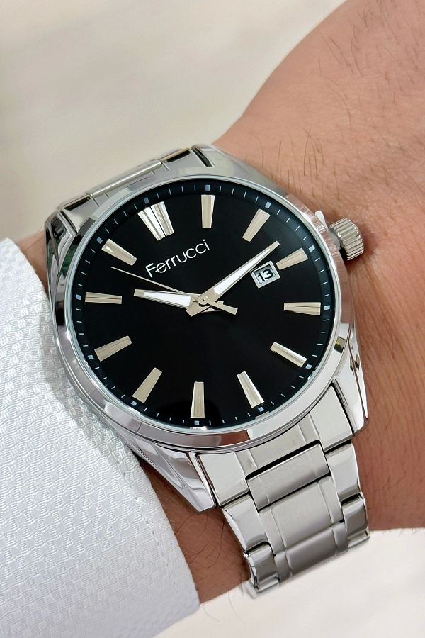 Ferrucci men s Wristwatch with Calendar Steel Cord and Case 3 Atm Water Resistant Silver black Zmfer161 Trendyol