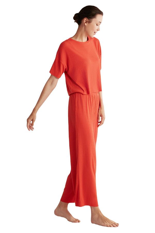 Penye Mood Red Combed Cotton Mood Comfort Fee Pajama Set 9457 Trendyol