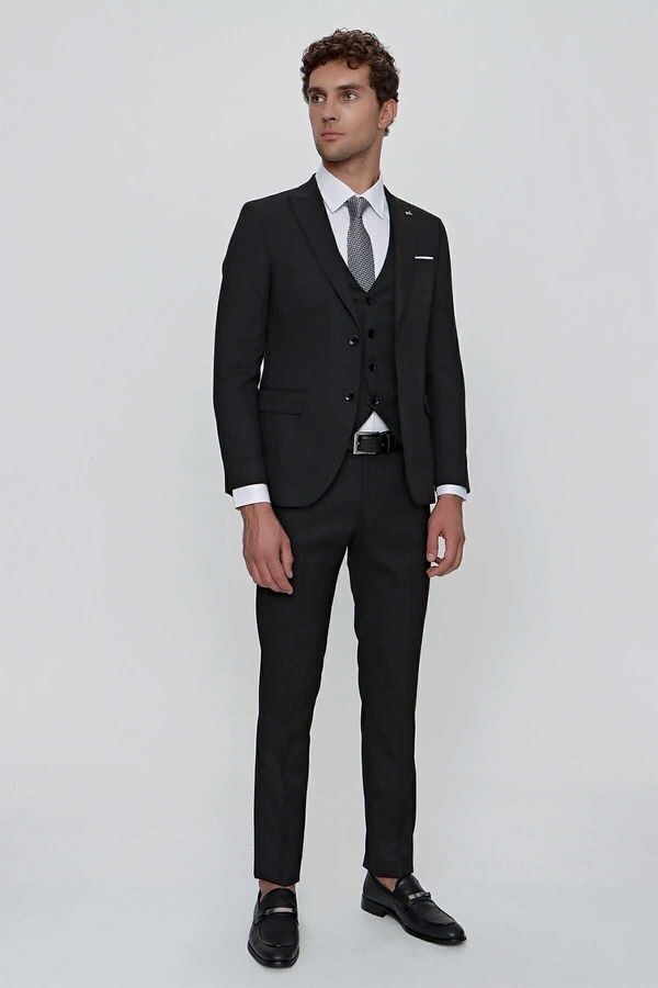 Morven Men's Black Basic Torino Vest Jacquard Slim Fit Slim Fit 6 Drop Suit