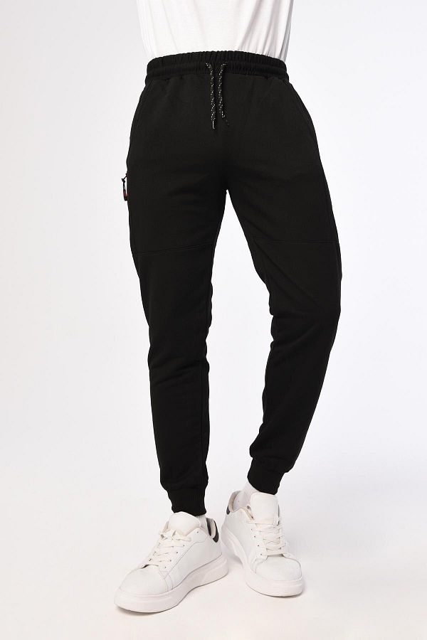 Giymoda Men s Elastic Waist Side Zipper Sweatpants Black Trendyol