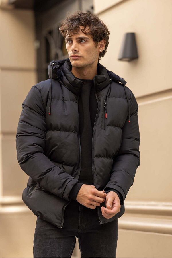 Decas Mount Waterproof Men s Puffer Jacket Furry Hood Black Trendyol