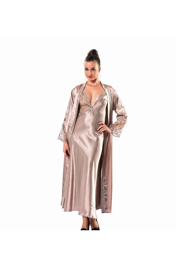 FEMME L NGER E Long Mink Satin Dressing Gown and Nightgown Set Transparent Detailed Trendyol