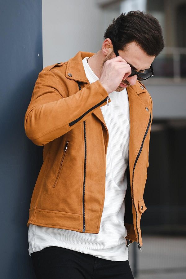 Oksit Tuc 2010 Slim Fit Cross Zippered Men s Suede Coat Trendyol