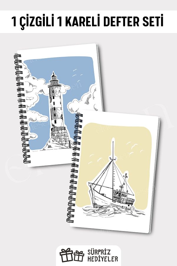 Eldesen Tasarım-A5 Size 50 Sheets 100 Pages - Checked and Lined 2-Piece Notebook Set 1