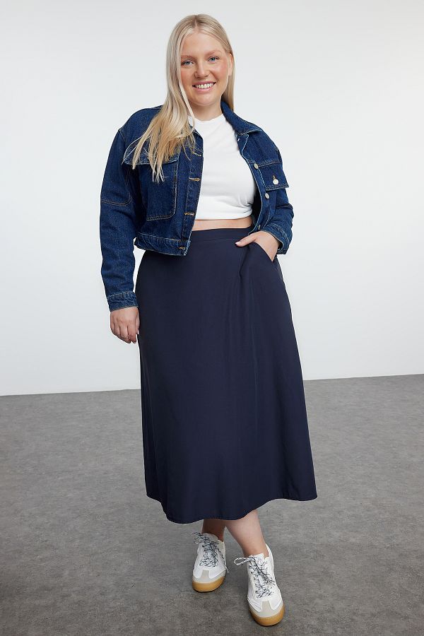 Navy blue maxi skirt plus size on sale