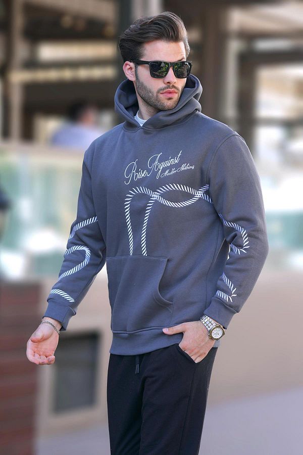 Madmext men s Sweatshirt Smoke Print Hoodie and Pocket Detail Model 7067