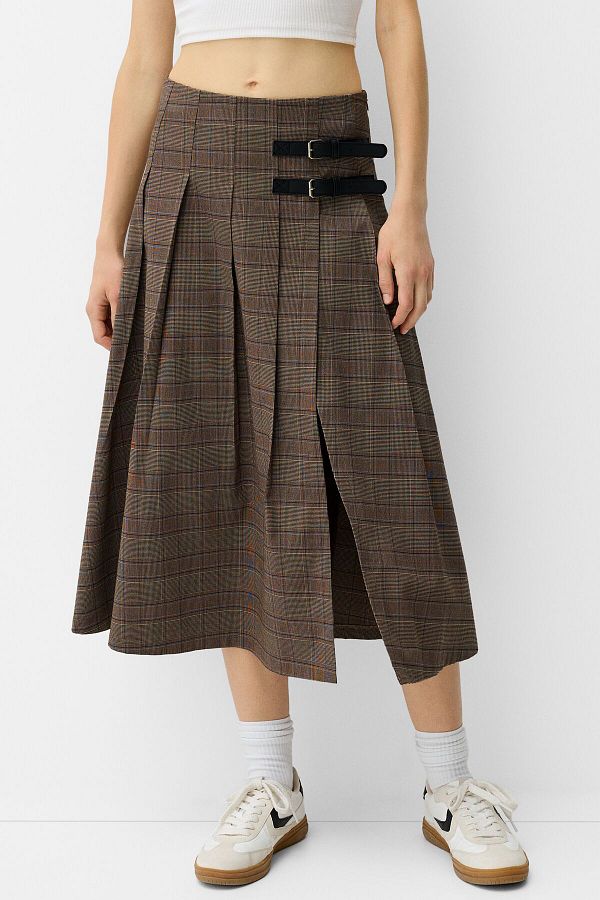bershka checked pleated mini skirt in mint