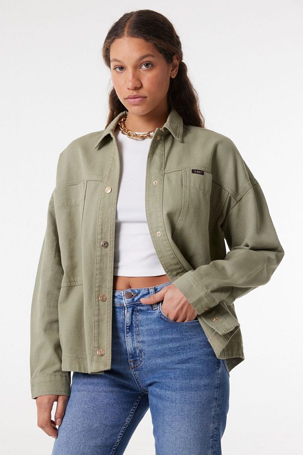 Olive green shirt jacket top