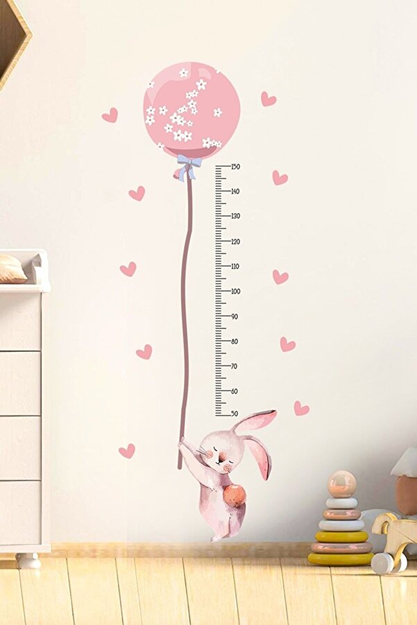 efekt reklam Balonlu Tavşan Boy Ölçer Cam Salon Çocuk Yatak Odası Mutfak Balkon Ev Duvar Süsü Kağıdı Sticker Seti