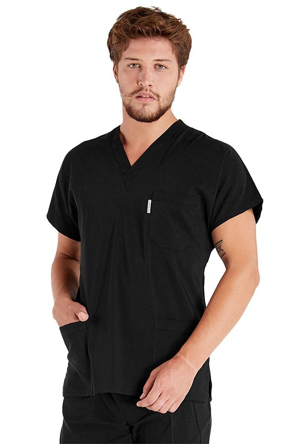 Scrubs Flex-Tricou chirurgical și costum de asistentă pentru bărbați din țesătură groasă neagră - Lycra 1