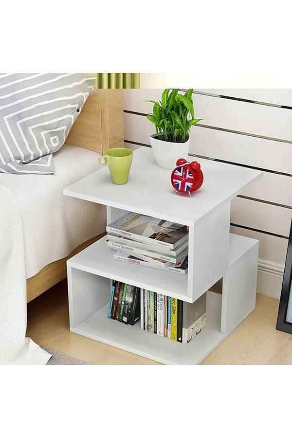 Modern home-Stylish White Asymmetrical Side Table with Storage 1