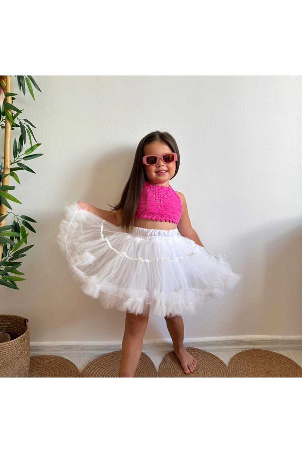 White fluffy tutu skirt top
