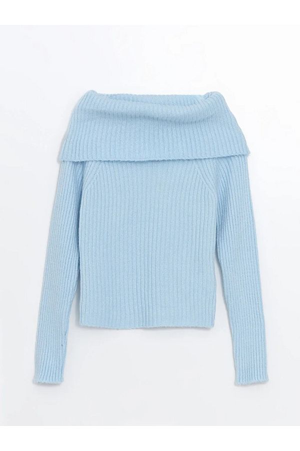 LC Waikiki-Hellblauer Damen-Strickpullover mit U-Boot-Ausschnitt – lange Ärmel 1