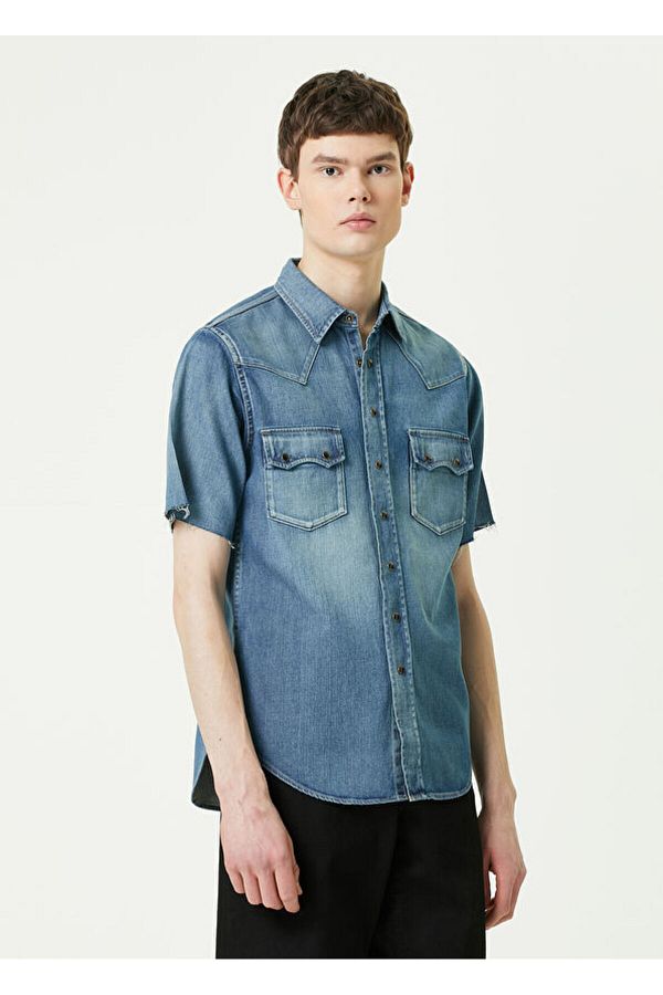 Saint Laurent Blue Denim Short Sleeve Shirt Size m Trendyol