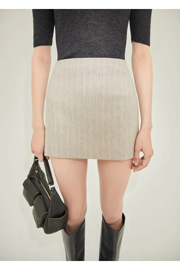 MANGO Woman-Slim striped wool skirt 1