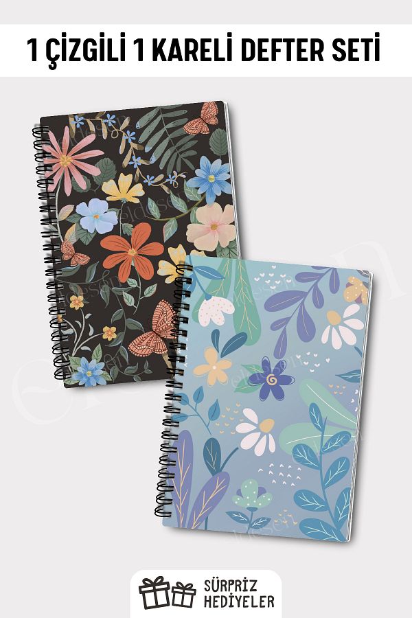 Eldesen Tasarım-A5 Size 50 Sheets 100 Pages - Checked and Lined 2-Piece Notebook Set 1
