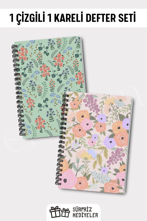 Eldesen Tasarım-A5 Size 50 Sheets 100 Pages - Checked and Lined 2-Piece Notebook Set 1